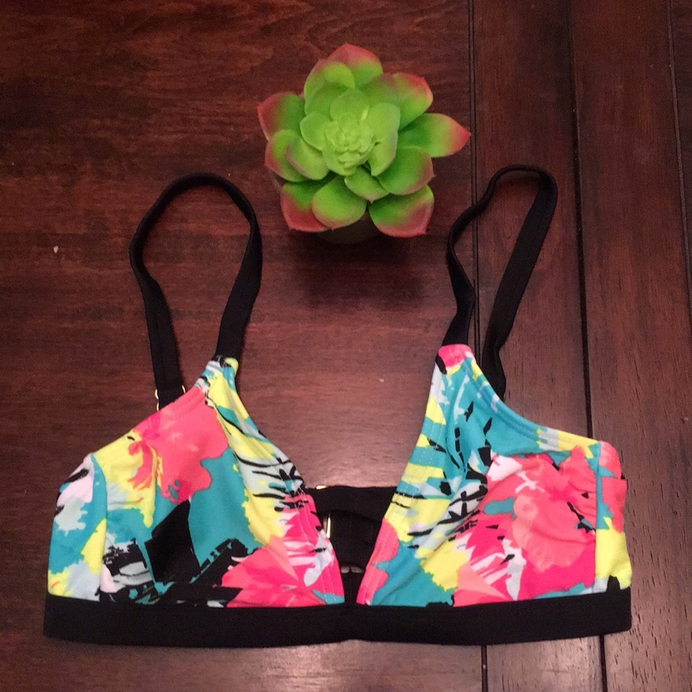 Neon floral printed bikini top